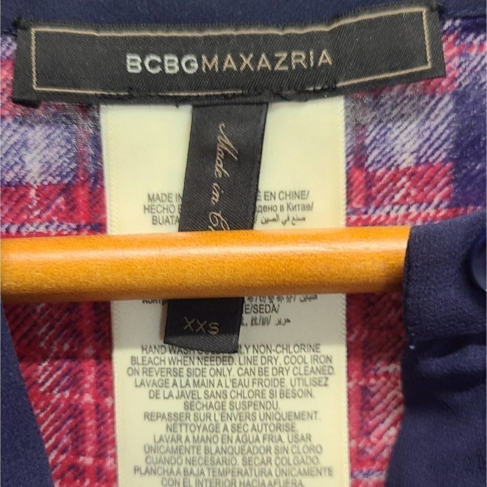 BCBGMAXAZRIA Silkâ Plaid ButtonâDownâDressâSizeâXXS - Picture 8 of 9